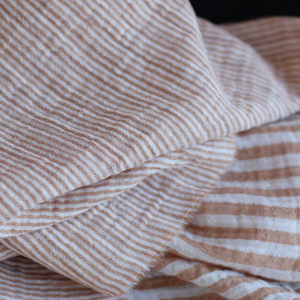 Double gaze de coton réversible rayures caramel