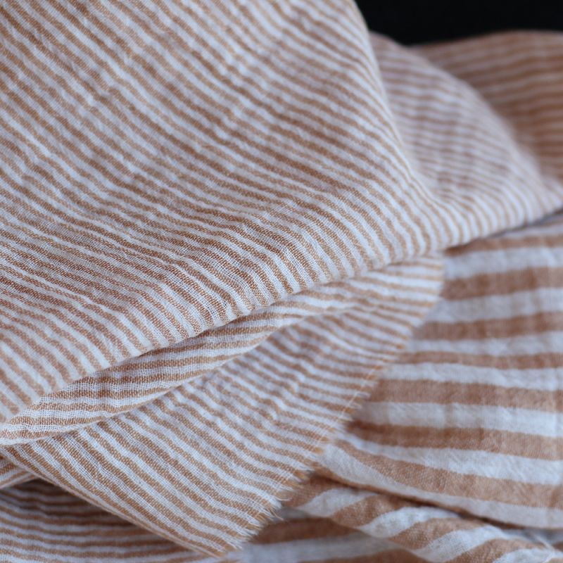 Double gaze de coton réversible rayures caramel