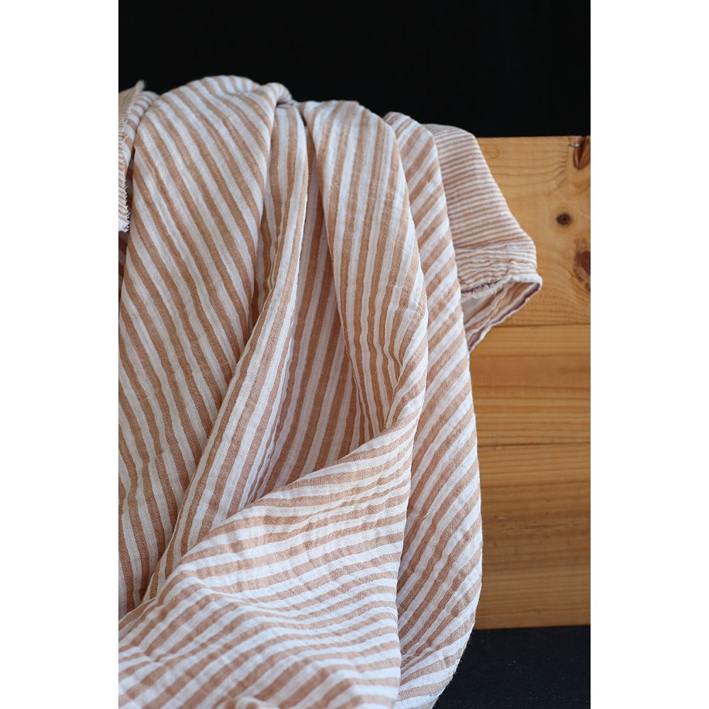 Double gaze de coton réversible rayures caramel