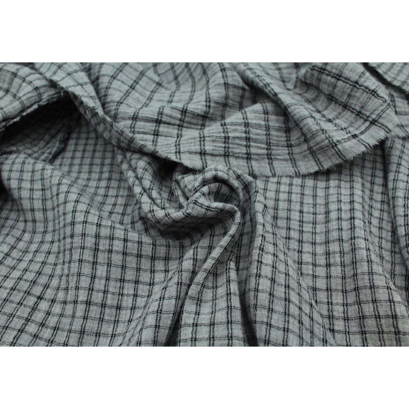 Double gaze de coton réversible BIO chiné coloris gris carreaux