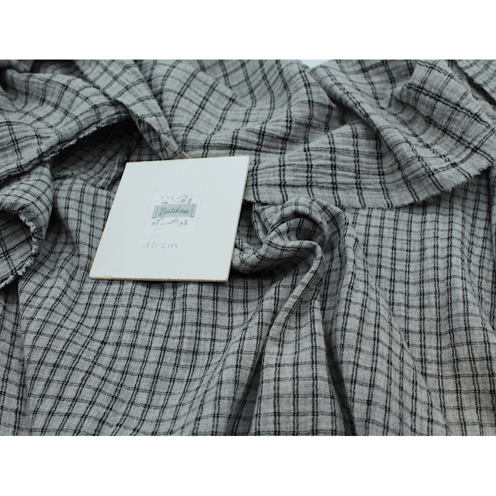 Double gaze de coton réversible BIO chiné coloris gris carreaux