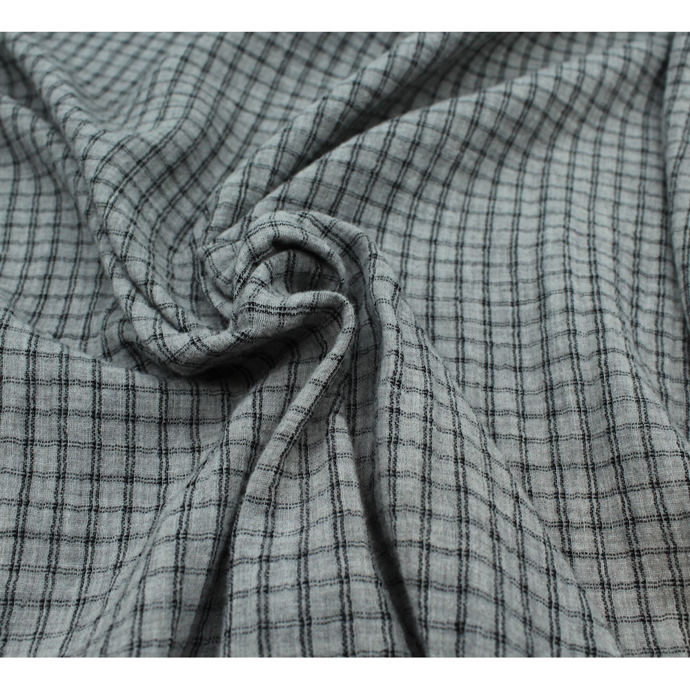 Double gaze de coton réversible BIO chiné coloris gris carreaux