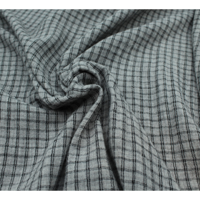 Double gaze de coton réversible BIO chiné coloris gris carreaux