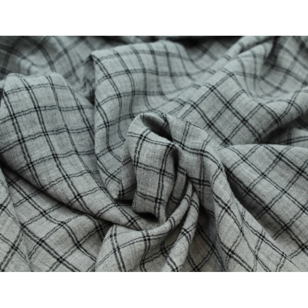 Double gaze de coton réversible BIO chiné coloris gris carreaux