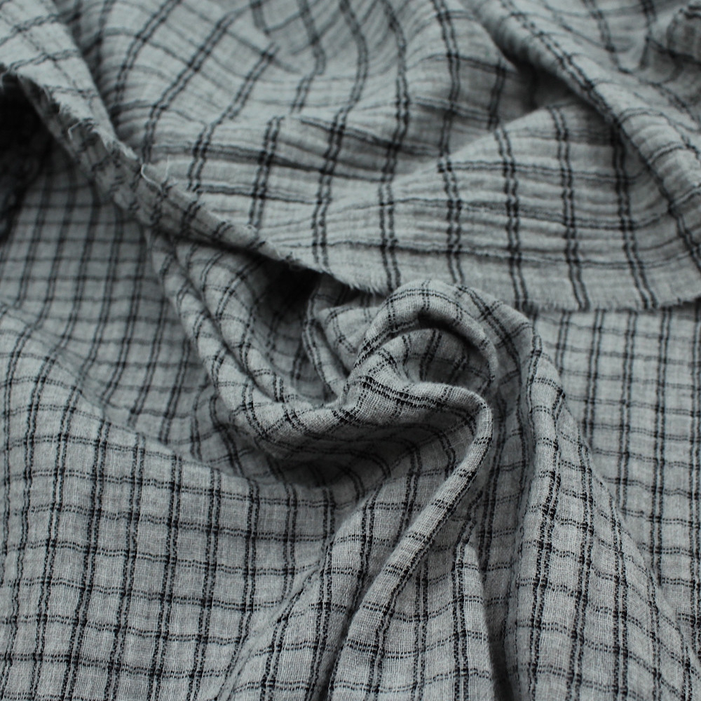 Double gaze de coton réversible BIO chiné coloris gris carreaux