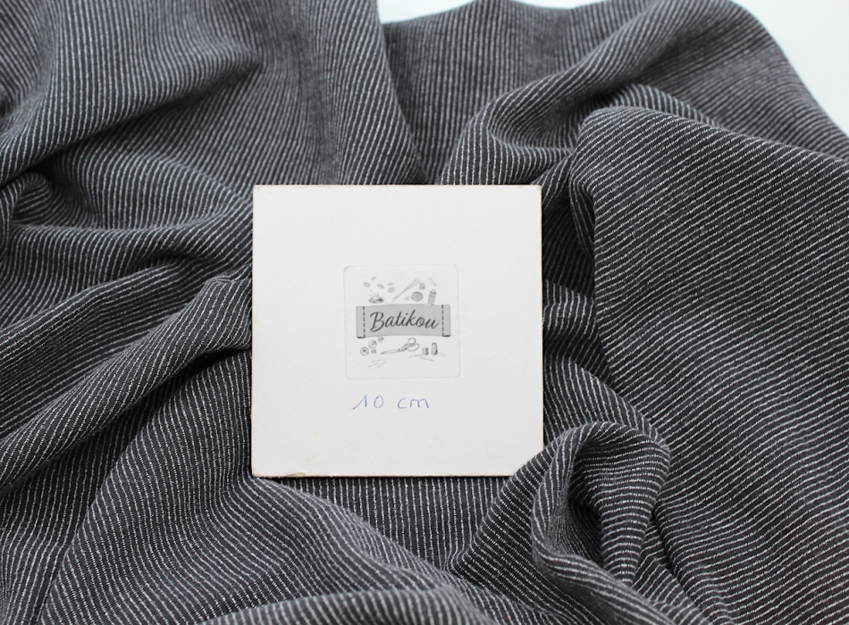 Double gaze de coton BIO gris météorite rayure 