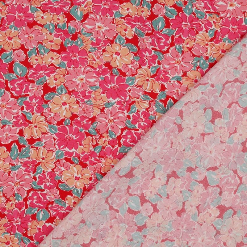 Evie - Viscose Ecovero imprimé fleuri fuschia