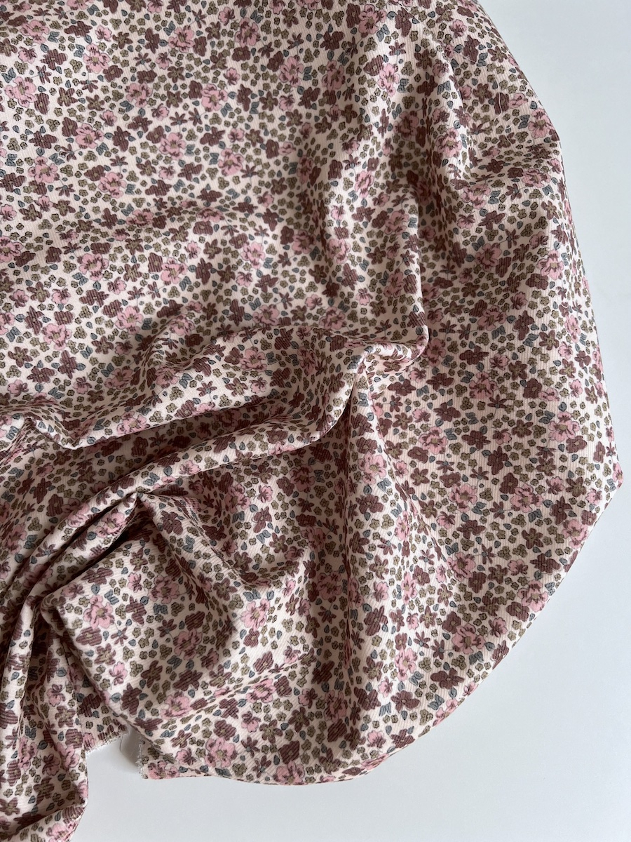 Kristen - Velours milleraies coton organique imprimé fleuri rose  - 6