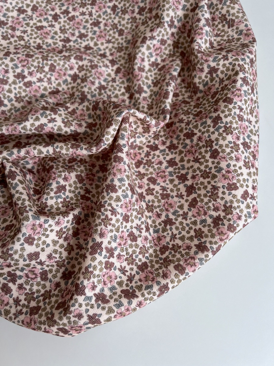 Kristen - Velours milleraies coton organique imprimé fleuri rose  - 3
