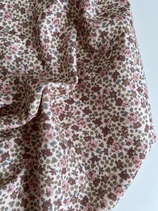 Kristen - Velours milleraies coton organique imprimé fleuri rose  - 7
