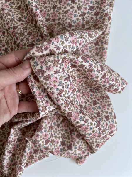 Kristen - Velours milleraies coton organique imprimé fleuri rose  - 1 2