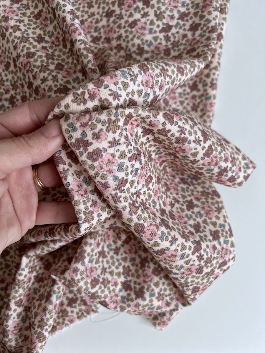 Kristen - Velours milleraies coton organique imprimé fleuri rose  - 2