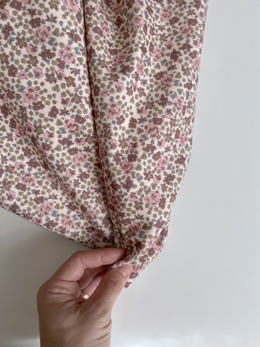 Kristen - Velours milleraies coton organique imprimé fleuri rose  - 8