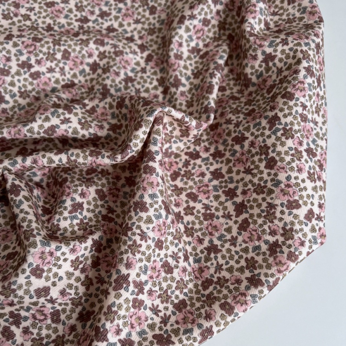 Kristen - Velours milleraies coton organique imprimé fleuri rose  - 1