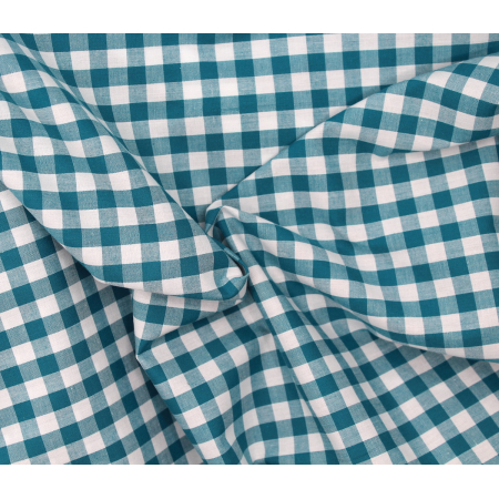 Coton vichy carreaux 10mm bleu pétrole