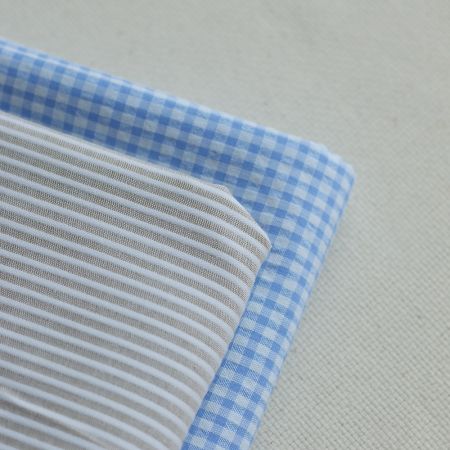 Coton gaufré mélangé à rayures blanc et ficelle