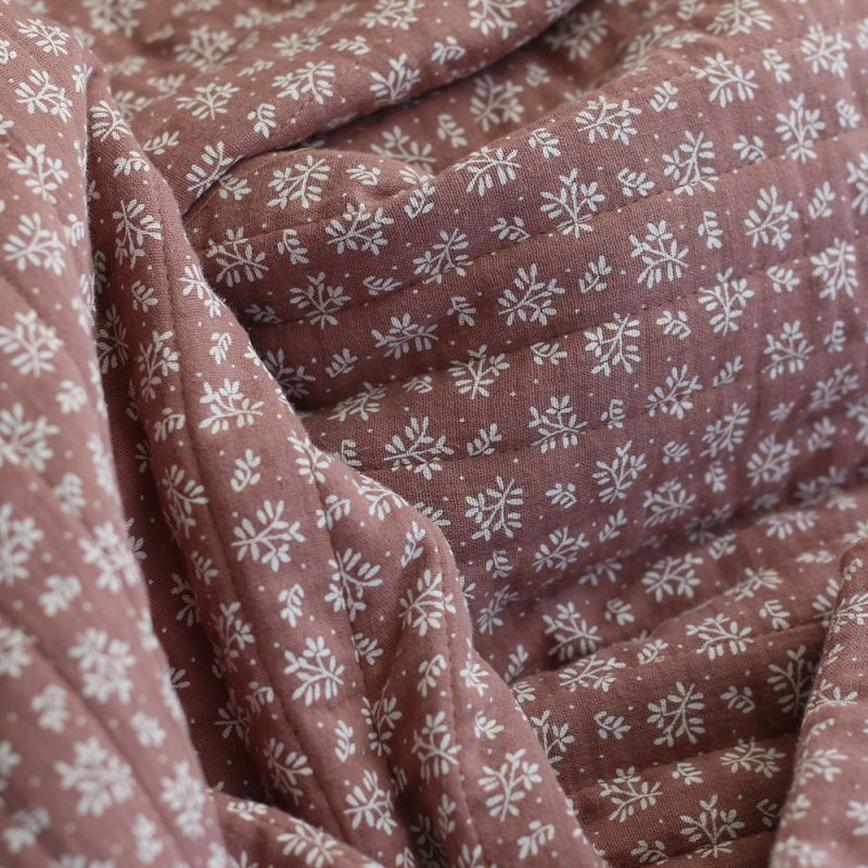 Meesya - Tissu matelassé double gaze coton double face chataigne