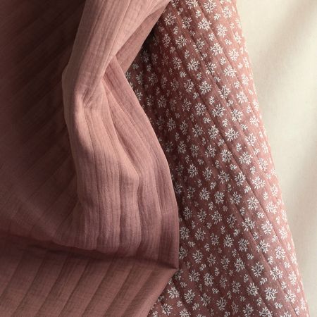 Meesya - Tissu matelassé double gaze coton double face chataigne