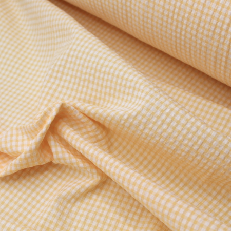 Seersucker / Coton gaufré vichy jaune doux
