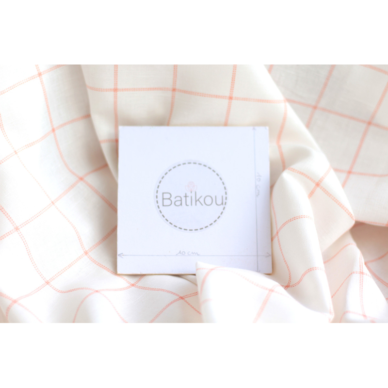 copy of Zephyr - Tissu lin coton fond blanc lait quadrillage beige ficelle