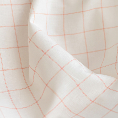 copy of Zephyr - Tissu lin coton fond blanc lait quadrillage beige ficelle