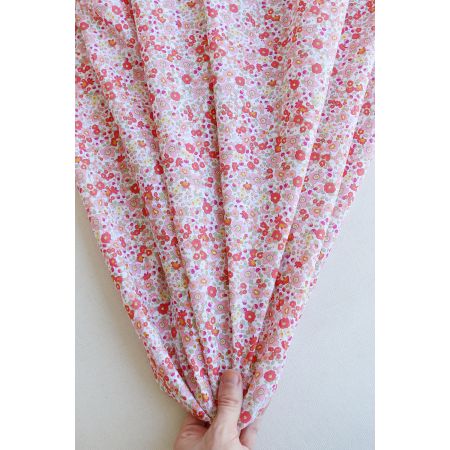 Clélie - Batiste de coton BIO à imprimé fleuri corail