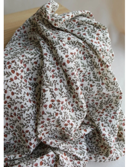 Madeleine - Double gaze de coton fond écru motif fleuri