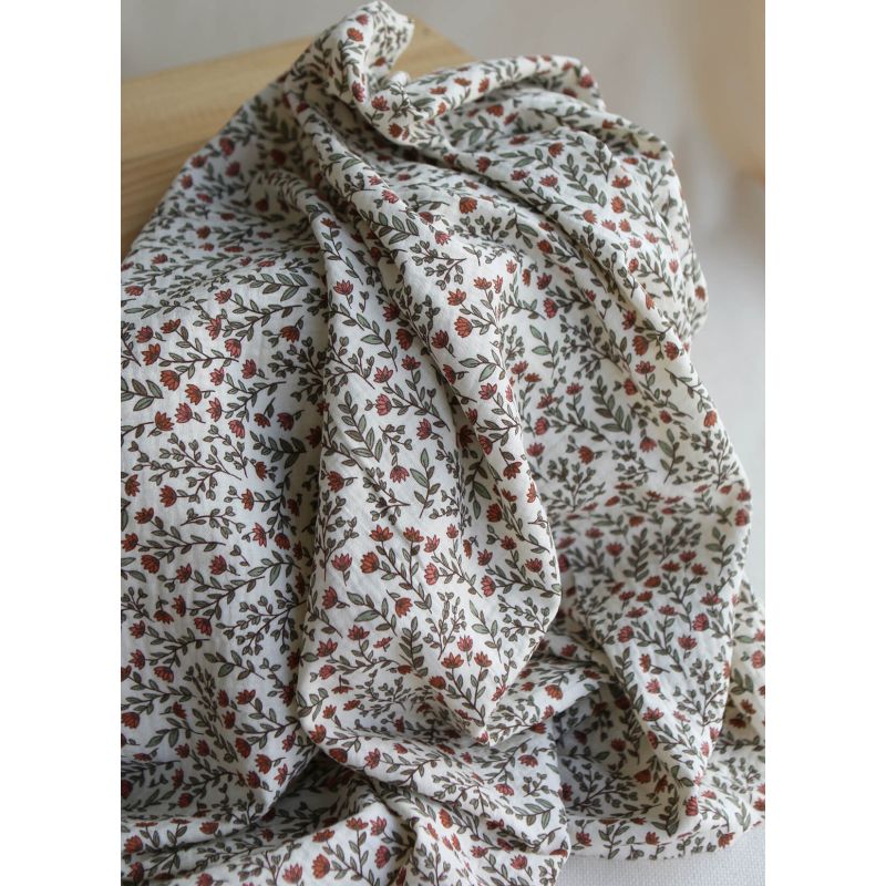 Madeleine - Double gaze de coton fond écru motif fleuri