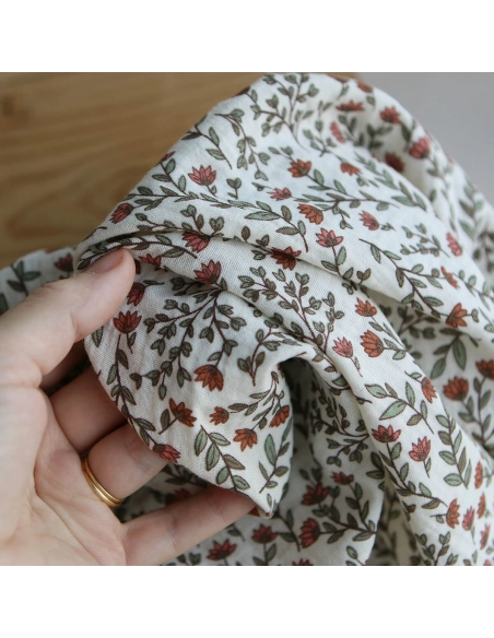 Madeleine - Double gaze de coton fond écru motif fleuri
