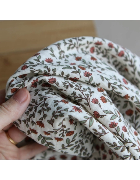 Madeleine - Double gaze de coton fond écru motif fleuri