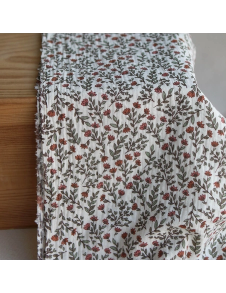 Madeleine - Double gaze de coton fond écru motif fleuri