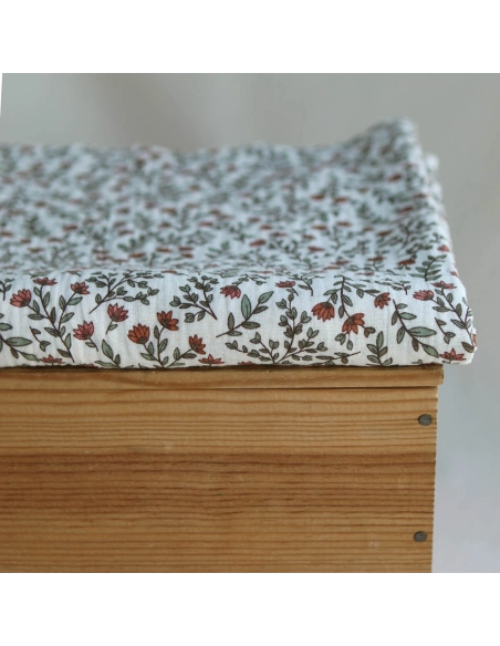 Madeleine - Double gaze de coton fond écru motif fleuri