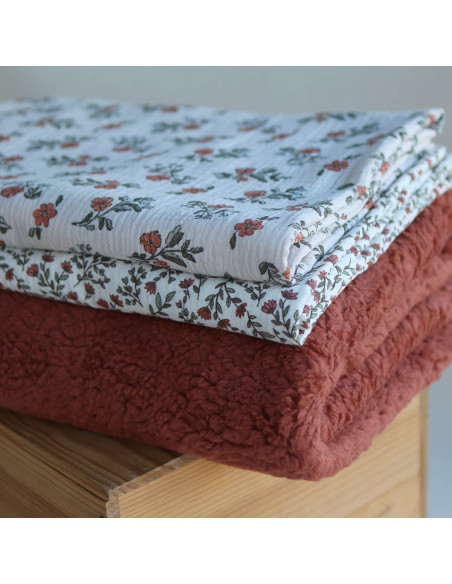 Lina - Double gaze de coton fond crème motif fleuri