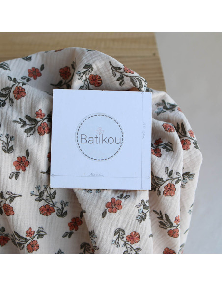 Lina - Double gaze de coton fond crème motif fleuri