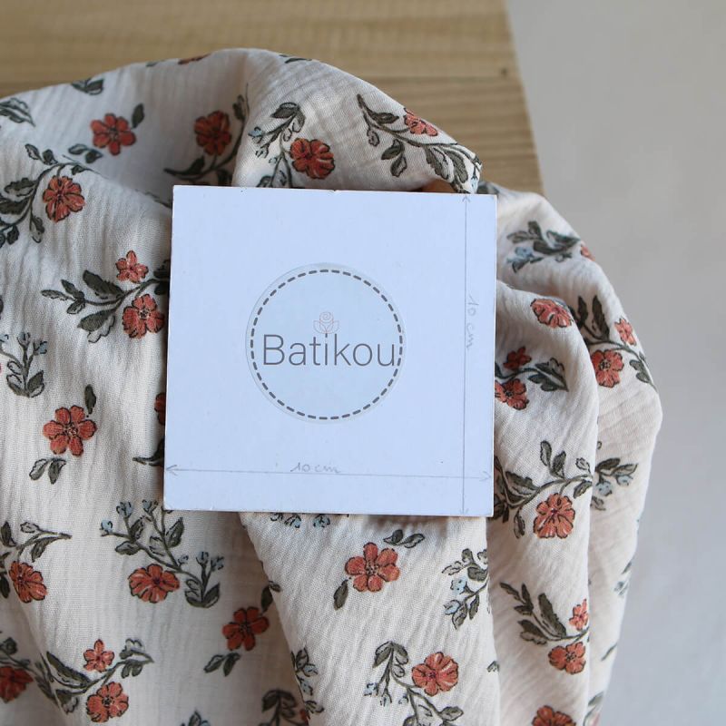 Lina - Double gaze de coton fond crème motif fleuri