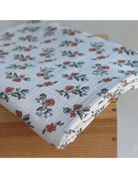 Lina - Double gaze de coton fond crème motif fleuri