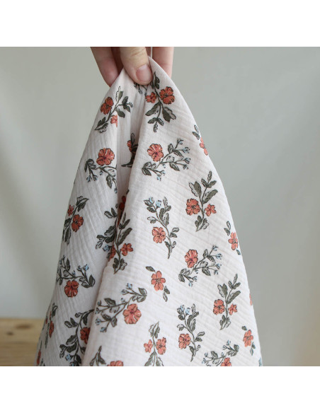 Lina - Double gaze de coton fond crème motif fleuri