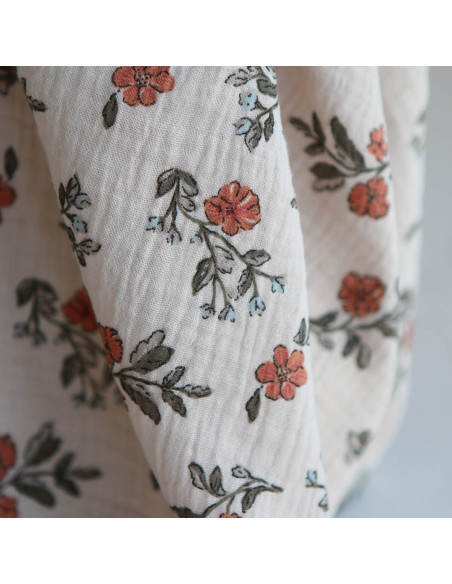 Lina - Double gaze de coton fond crème motif fleuri
