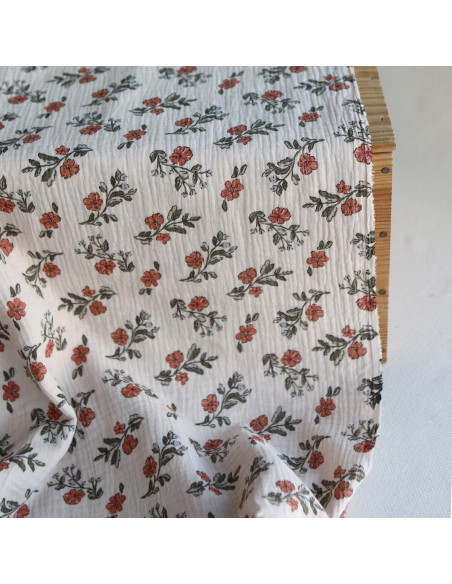 Lina - Double gaze de coton fond crème motif fleuri