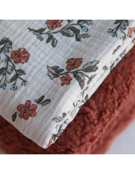 Lina - Double gaze de coton fond crème motif fleuri