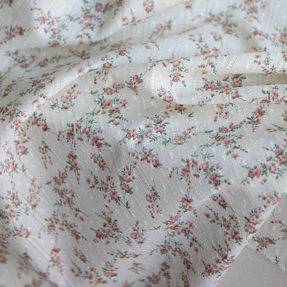 Blandine - Broderie anglaise plumetis coton texturé imprimé fleuri