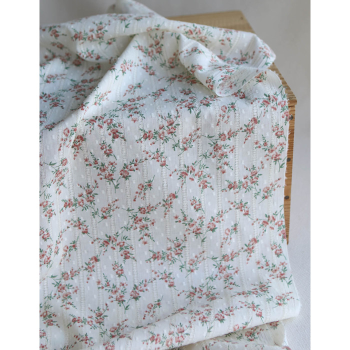 Blandine - Broderie anglaise plumetis coton texturé imprimé fleuri