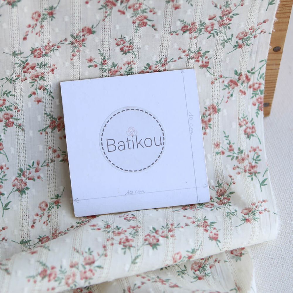 Blandine - Broderie anglaise plumetis coton texturé imprimé fleuri