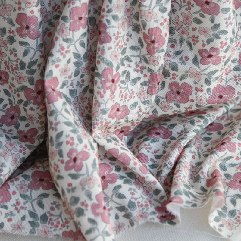 Flavie - Piqué de coton organique gratté imprimé fleuri