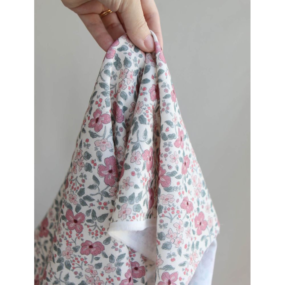 Flavie - Piqué de coton organique gratté imprimé fleuri