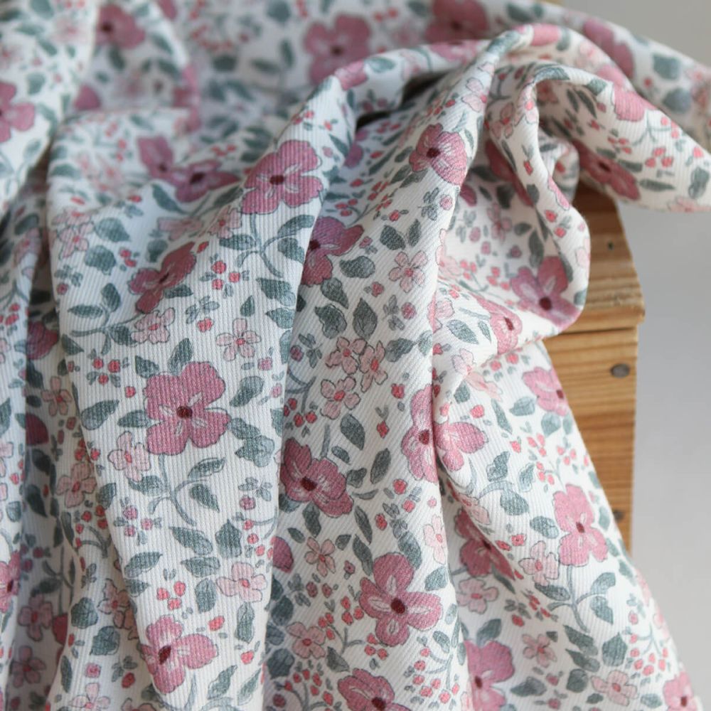 Flavie - Piqué de coton organique gratté imprimé fleuri