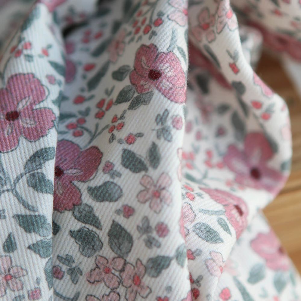 Flavie - Piqué de coton organique gratté imprimé fleuri