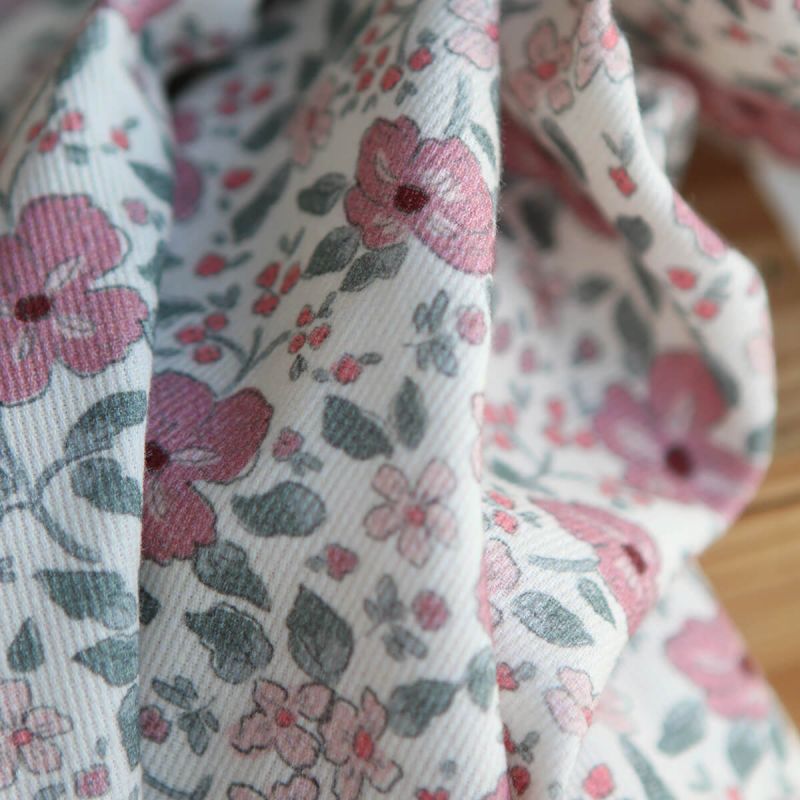 Flavie - Piqué de coton organique gratté imprimé fleuri