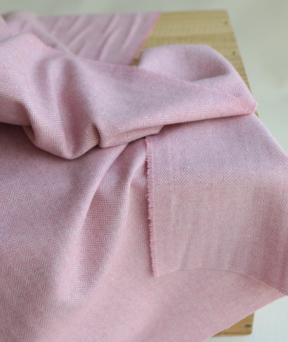 Tissu chevrons texturé coton / laine coloris Rose tendre