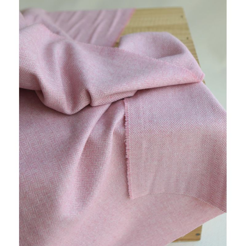 Tissu chevrons texturé coton / laine coloris Rose tendre
